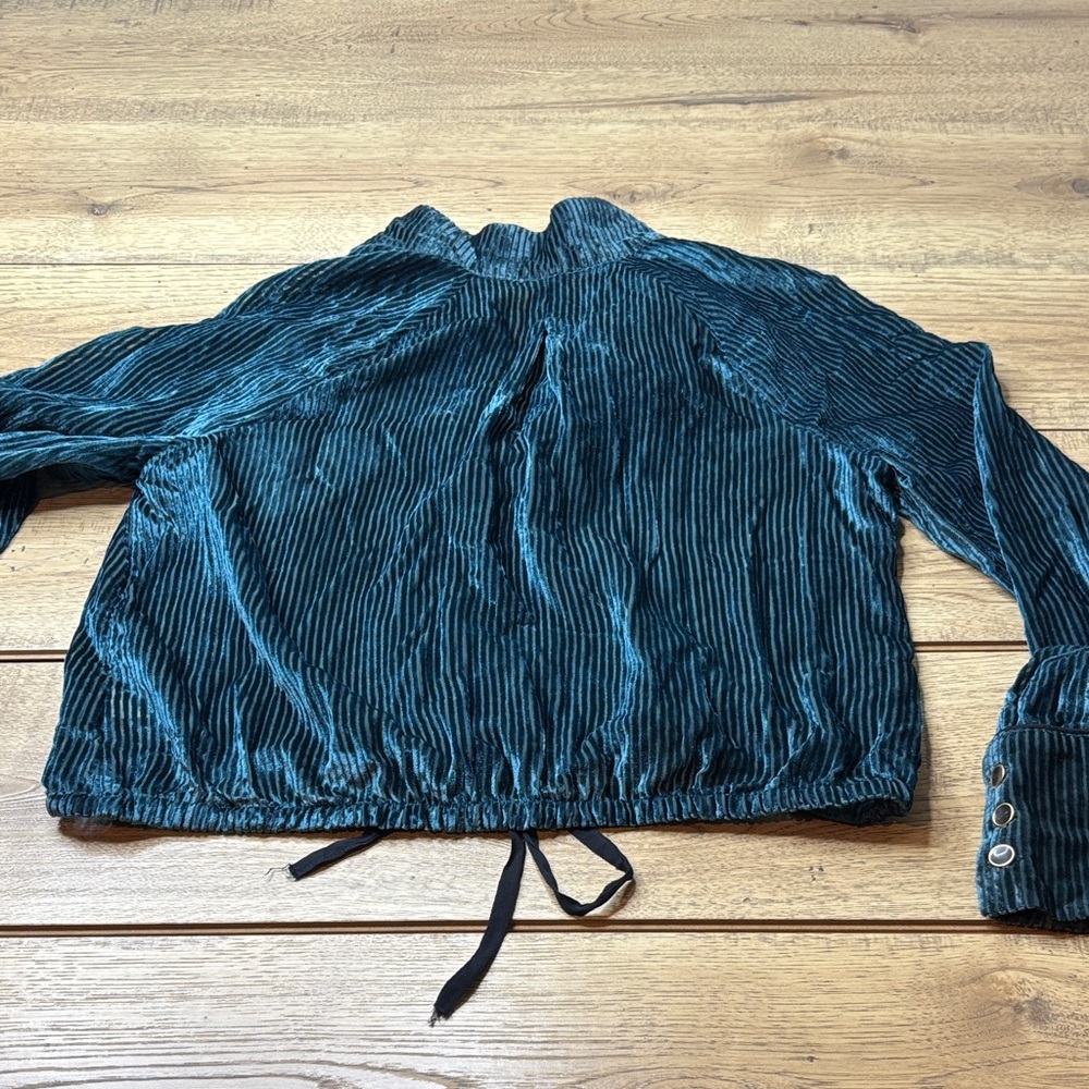 Women’s Free People Velvet Teal Aspen Nights Striped Cropped Blouse Size Large - Picture 6 of 9